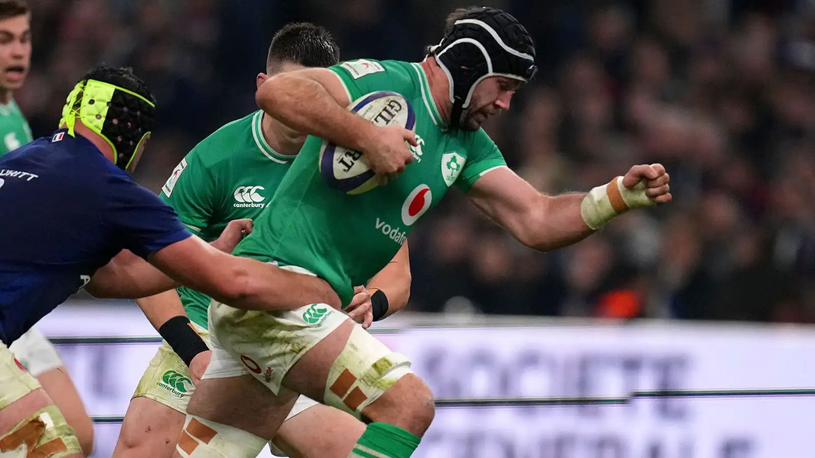 Ireland captain Caelan Doris on the charge v France in the 2024 Six Nations.