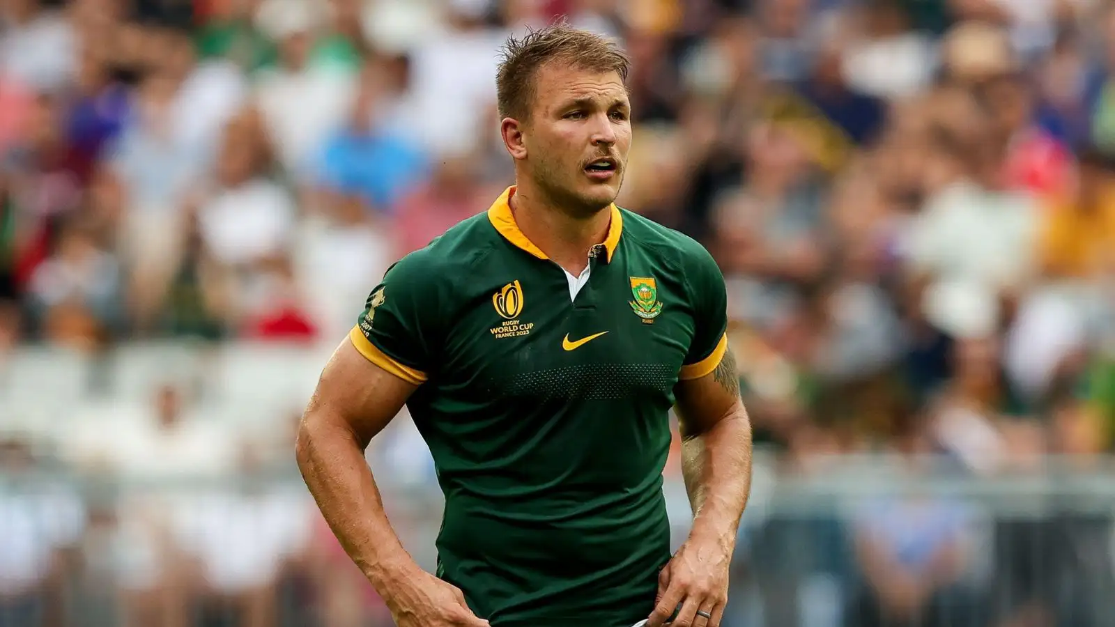 Springboks centre Andre Esterhuizen during the Rugby World Cup France 2023 match between South Africa and Romania at Stade de Bordeaux on September 17, 2023 in Bordeaux, France.