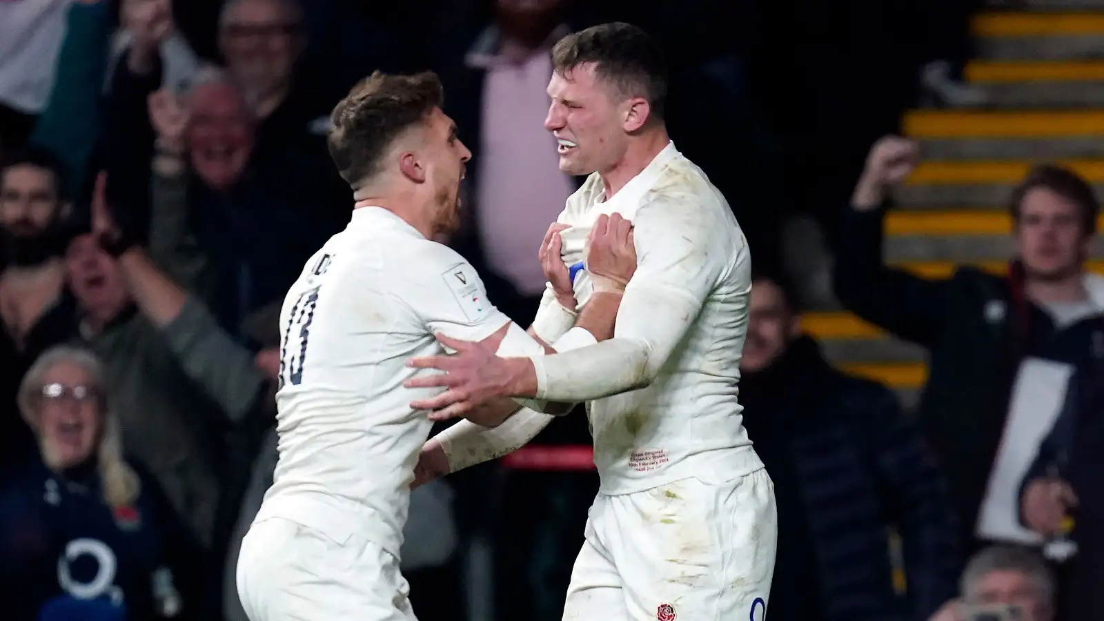 England centre Fraser Dingwall celebrates his try against Wales.
