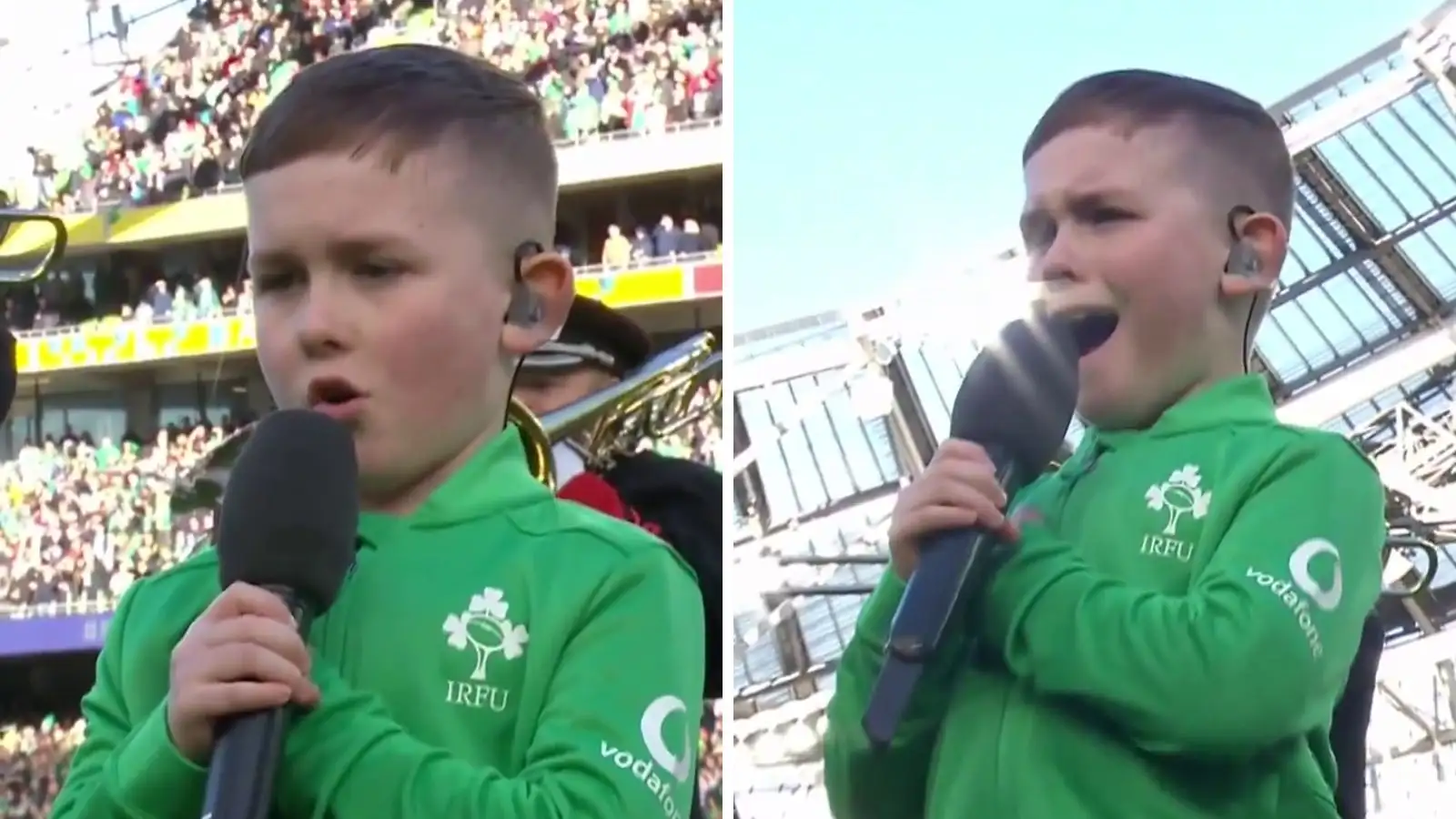 Eight-year-old Stevie Mulrooney performing Ireland's Call ahead of the Six Nations clash between Ireland and Italy at the Aviva Stadium in Dublin.