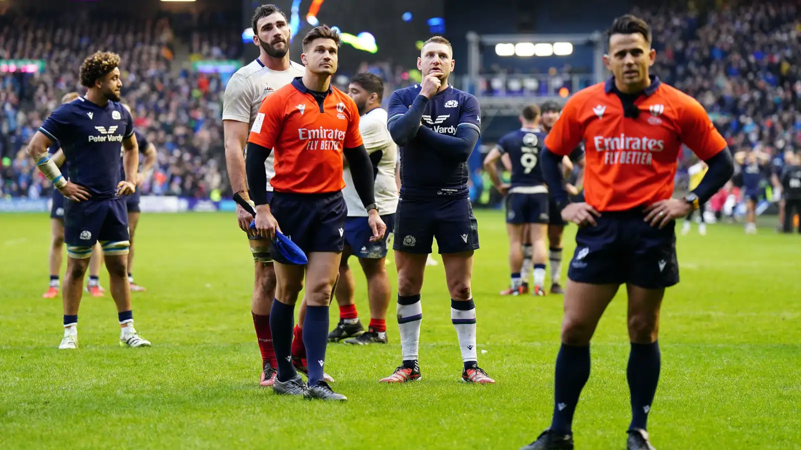 Officials assess Scotland's non-try against France in 2024 Six Nations.