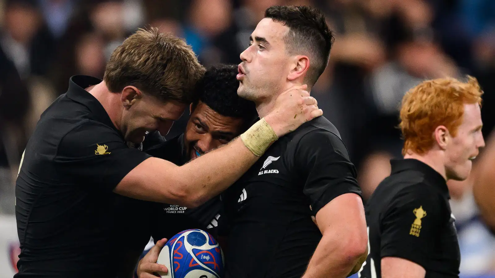 All Blacks wing Will Jordan with teammates.