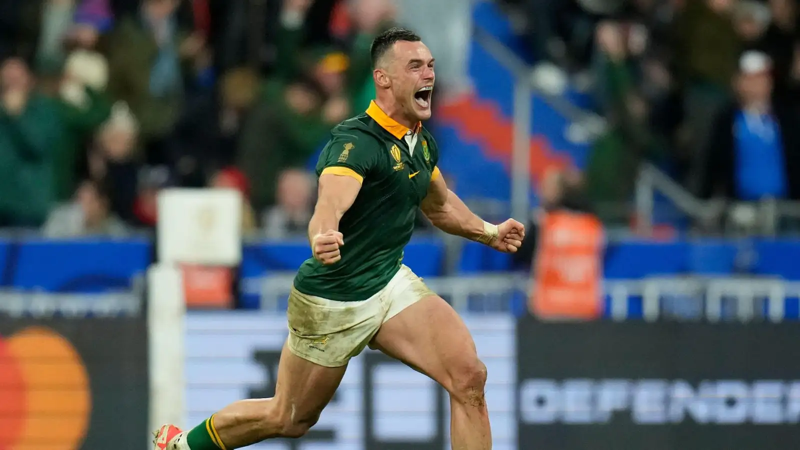 Springboks' Jesse Kriel reacts as South Africa win the Rugby World Cup final match between All Blacks and South Africa.