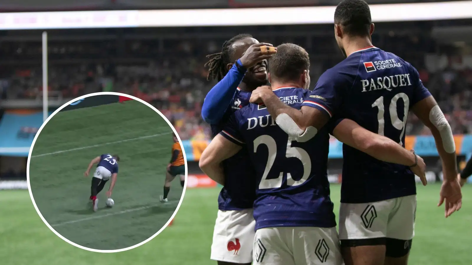 Antoine Dupont(25) in action during the stage group match of the World Rugby Seven Series 2024 between France and Australia at BC Place Stadium in Vancouver, British Columbia, Canada on February 24, 2024. (Photo by Tomaz Jr/PxImages)