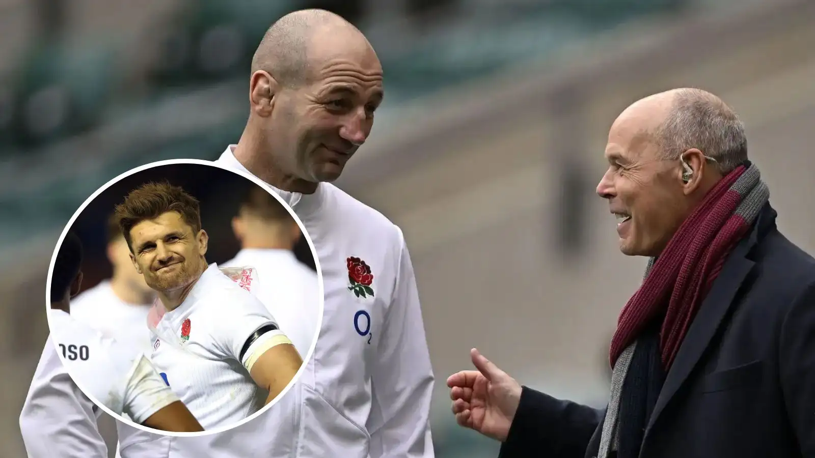 England head coach Steve Borthwick and ex-boss Sir Clive Woodward and centre Henry Slade.