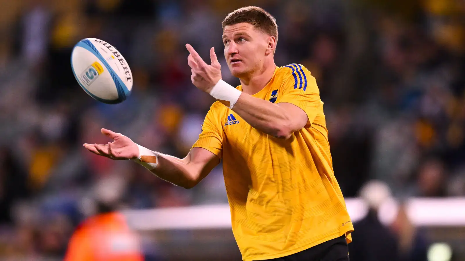 Jordie Barrett, the All Blacks centre, warming up ahead of a Hurricanes match.