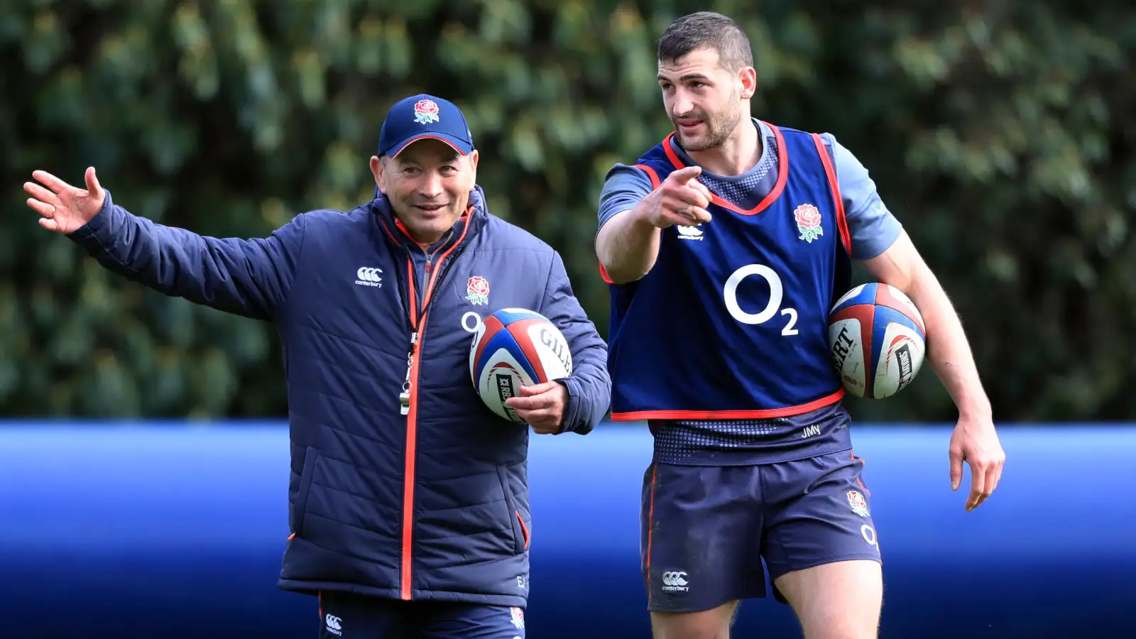 Eddie Jones and Jonny May at an England training session.