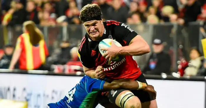 Scott Barrett in action for the Crusaders in Super Rugby Pacific.