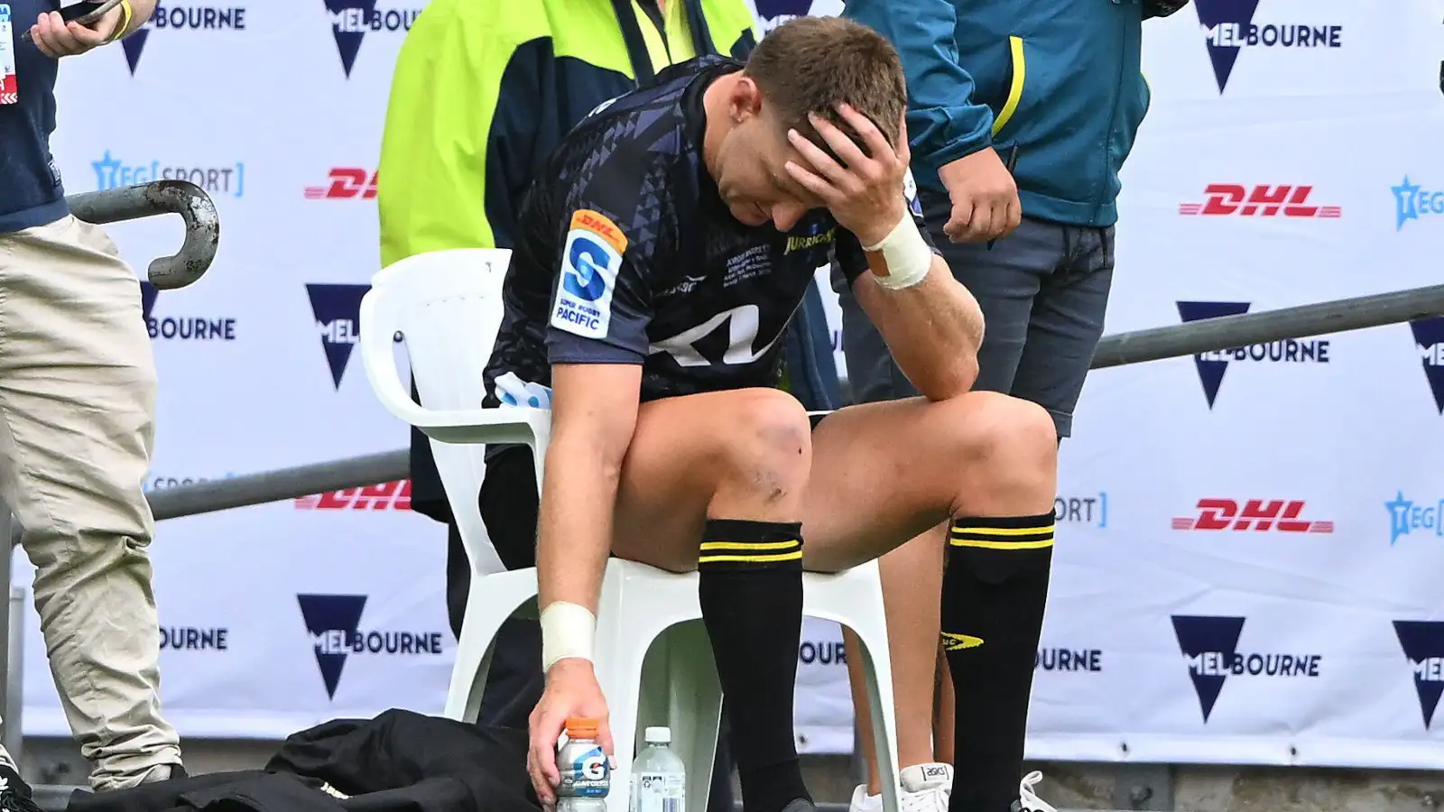Jordie Barrett after being sent off for the Hurricanes during Super Rugby Pacific win over the Reds in 2024.