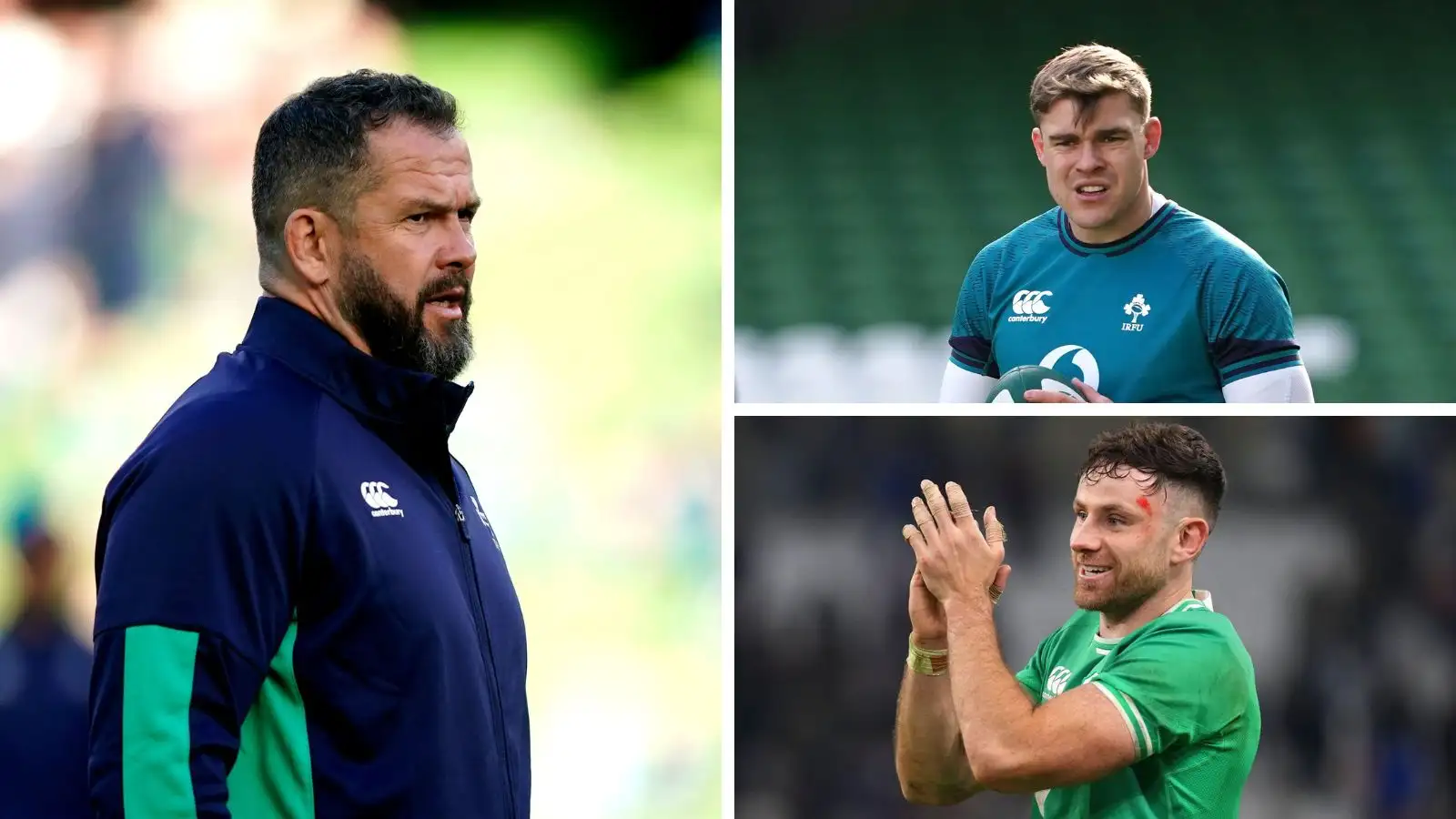 Ireland head coach Andy Farrell, centre Garry Ringrose and fullback Hugo Keenan.