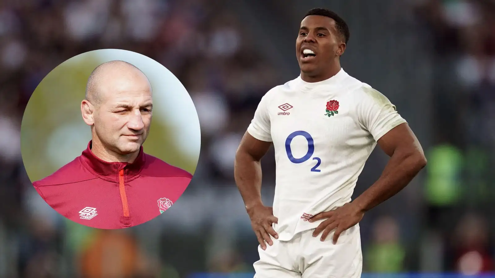Split England head coach Steve Borthwhick and Immanuel Feyi-Waboso