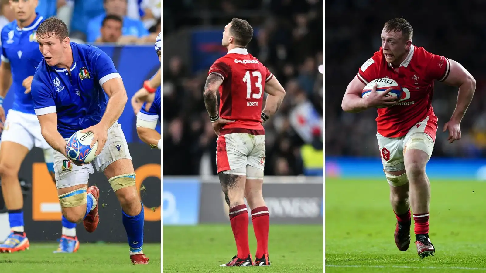 Italy captain Michele Lamaro, Wales centre George North and flanker Tommy Reffell.