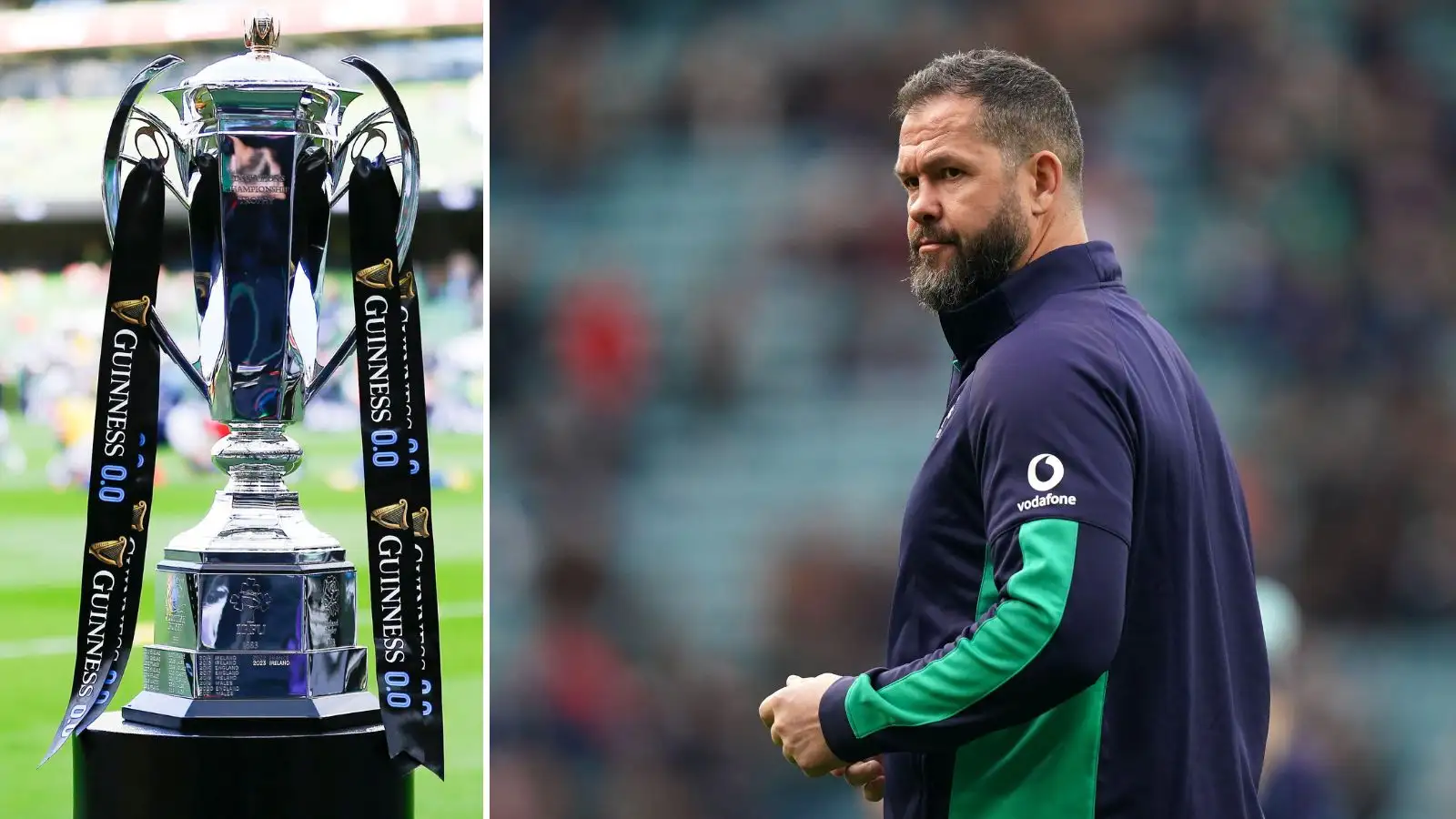 The Six Nations trophy and Ireland head coach Andy Farrell.