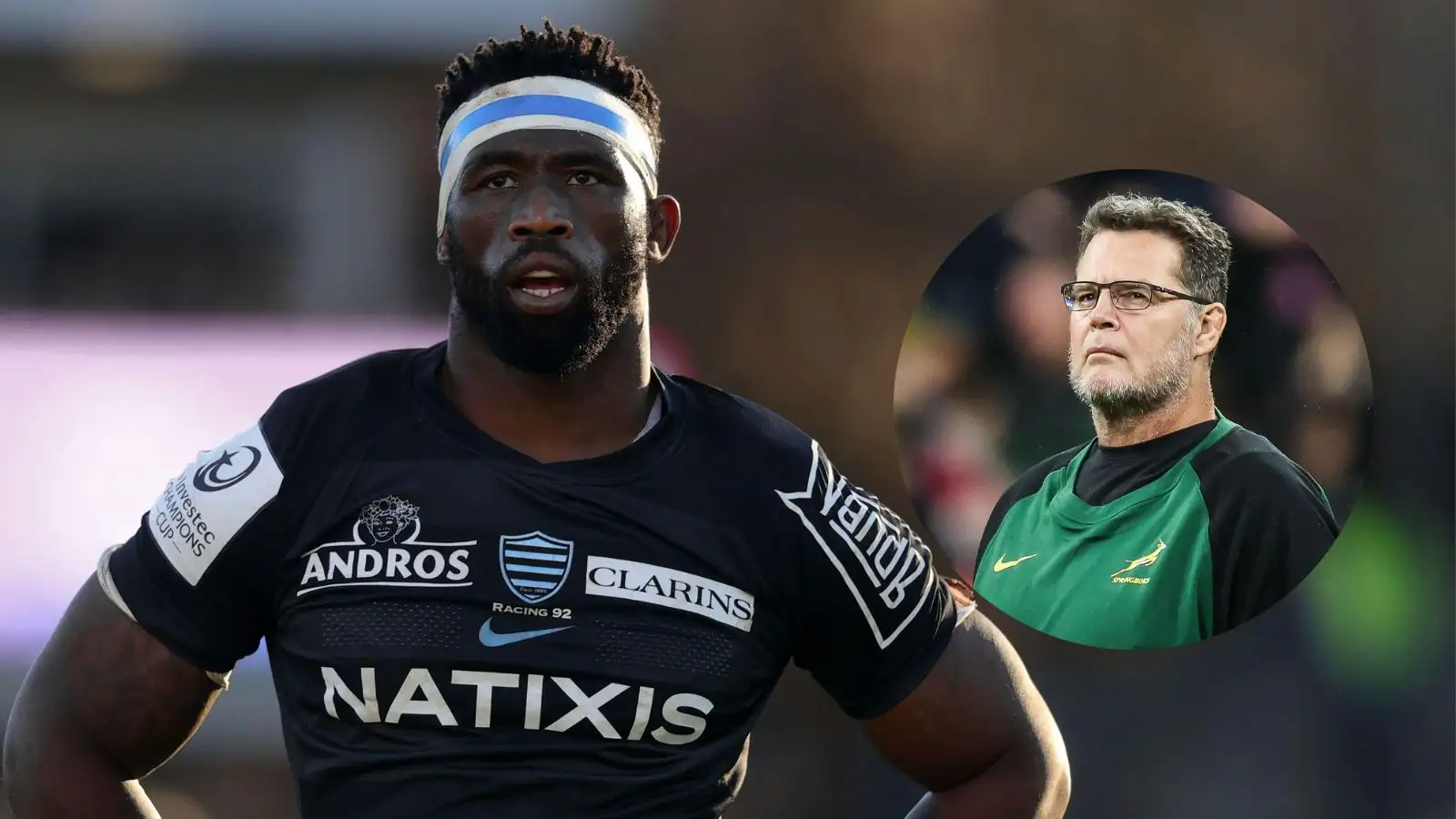 Split with Springboks captain Siya Kolisi and head coach Rassie Erasmus.
