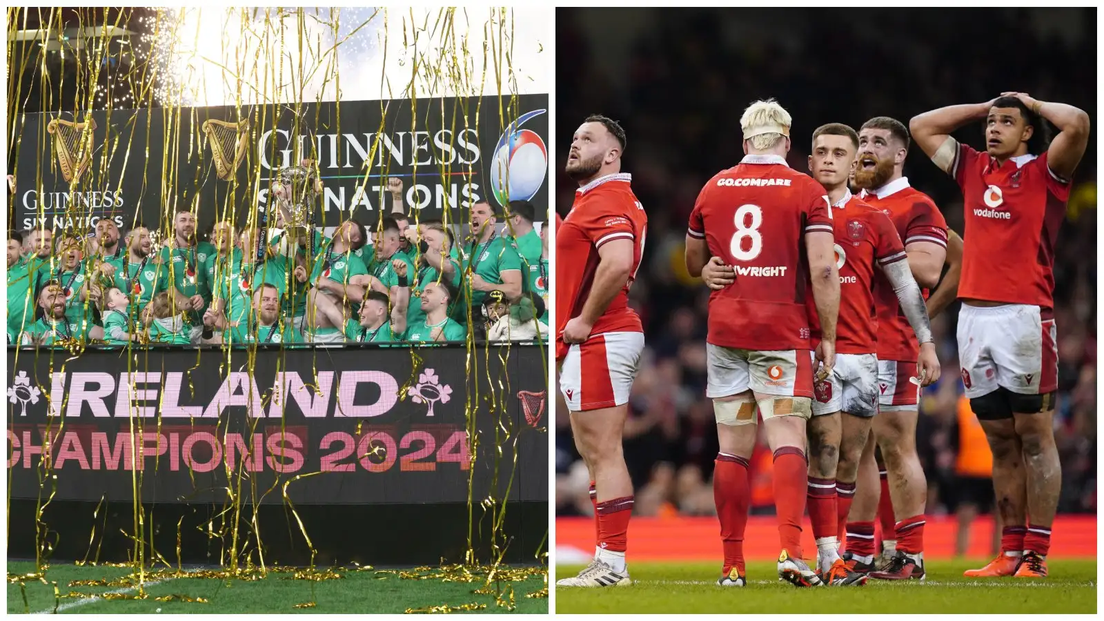 Split with Ireland lifting the Six Nations and Wales players dejected.