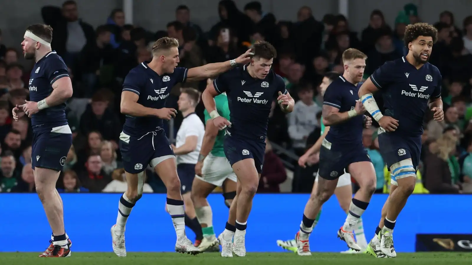 Scotland players after a try against Ireland.