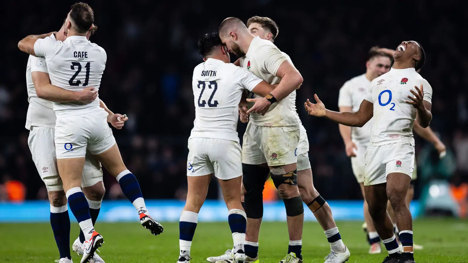 England celebrate following their 2024 Six Nations victory over Ireland.