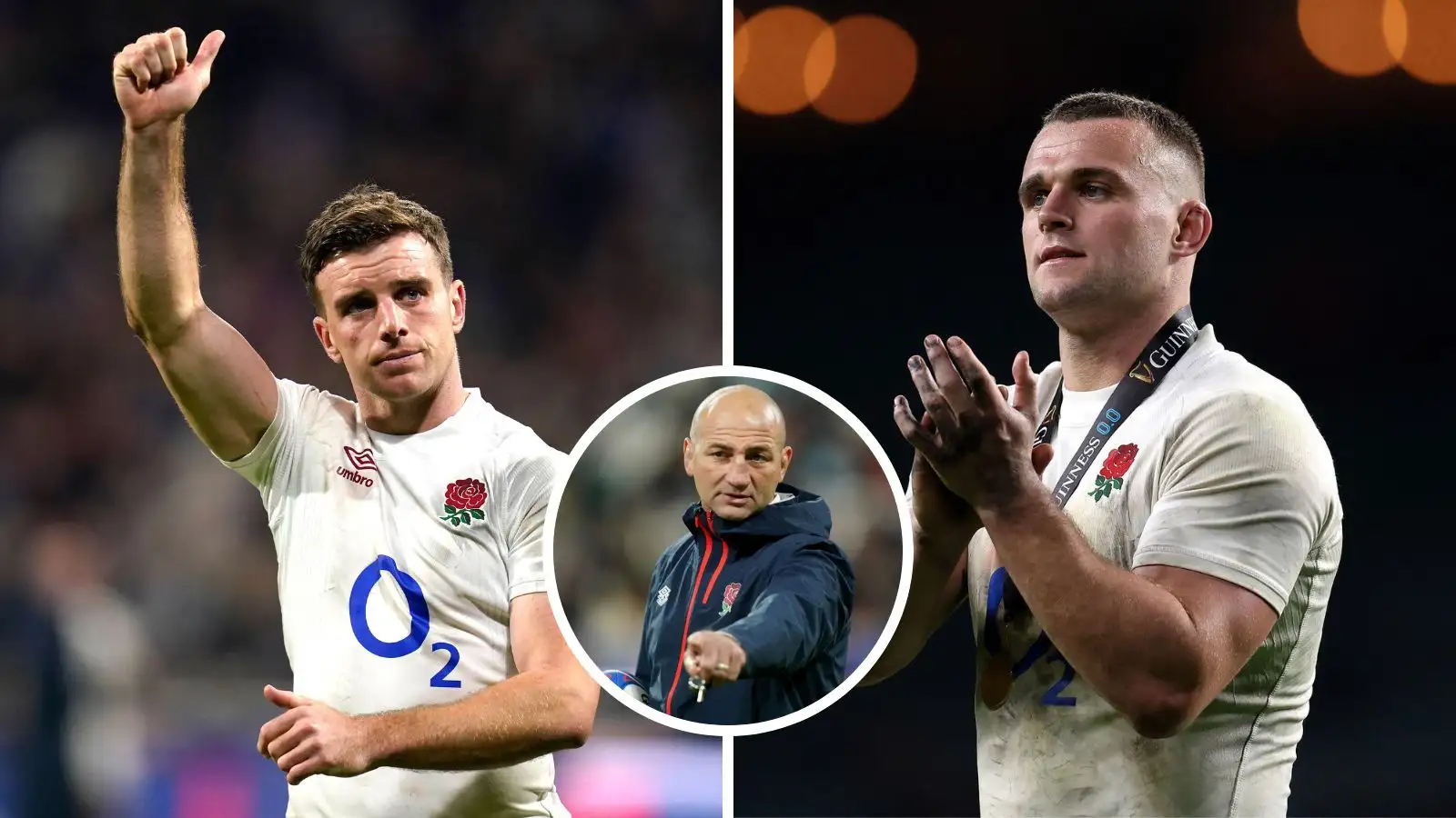 England fly-half George Ford, head coach Steve Borthwick and back-rower Ben Earl during the 2024 Six Nations.