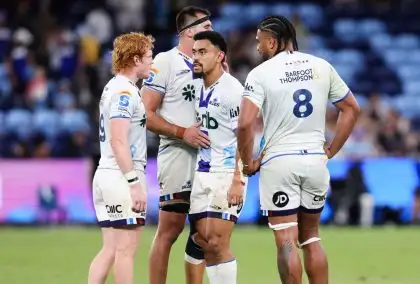 Blues players during a Super Rugby Pacific match.