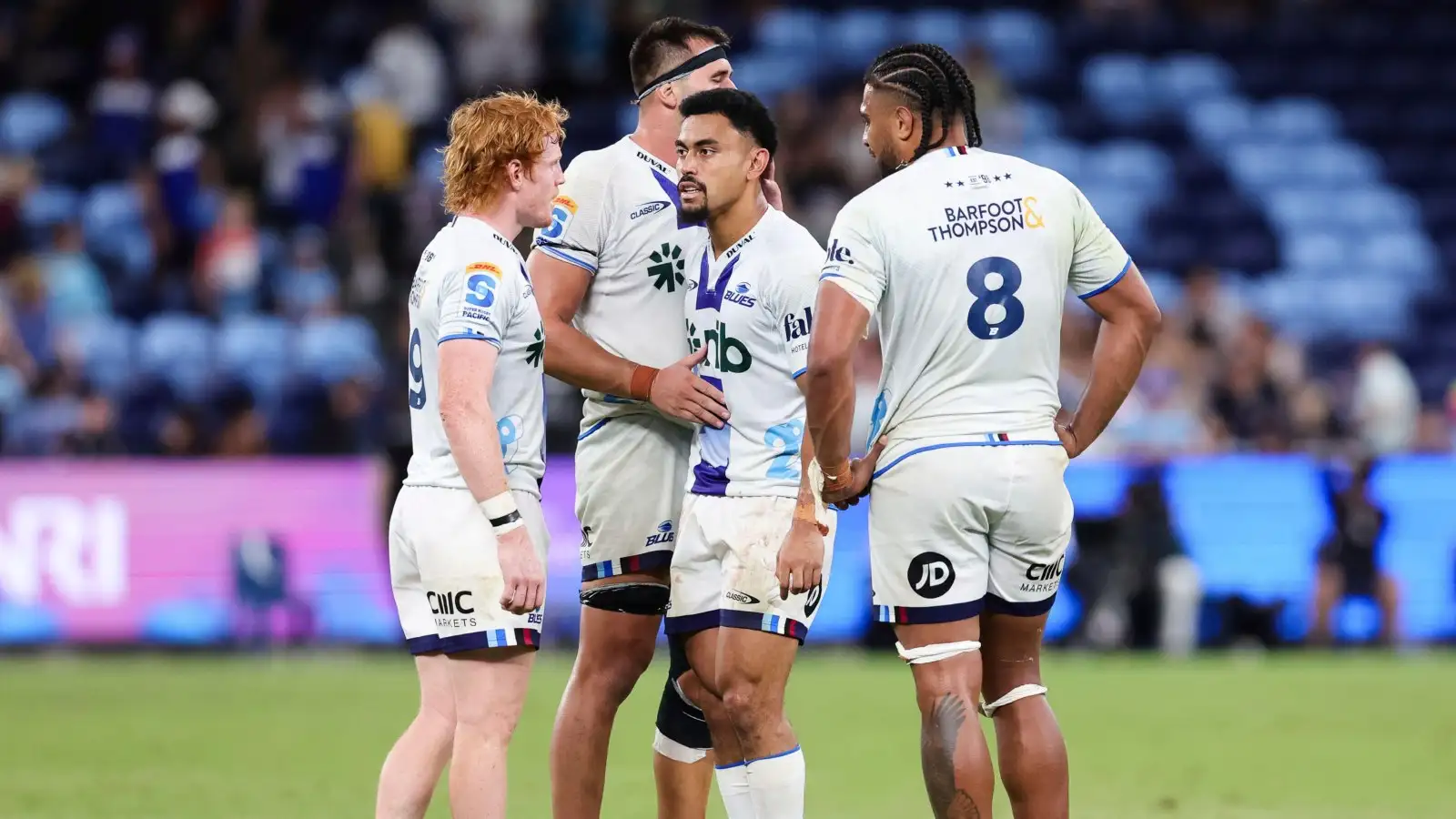 Blues players during a Super Rugby Pacific match.