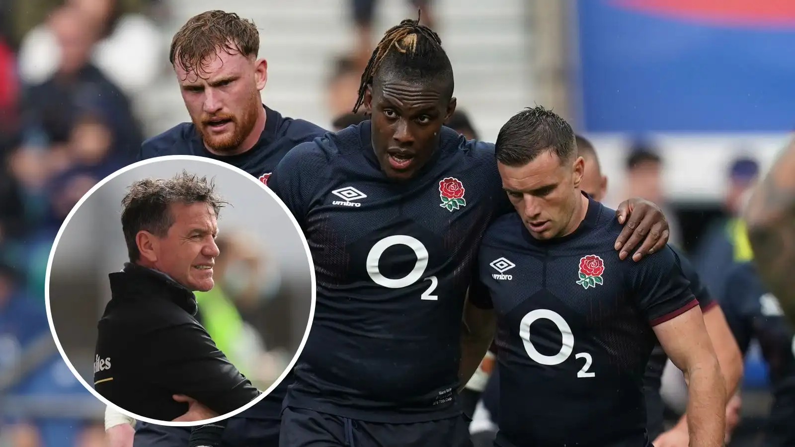 Oldham Managing Director Mike Ford and son George Ford with England teammate Maro Itoje.