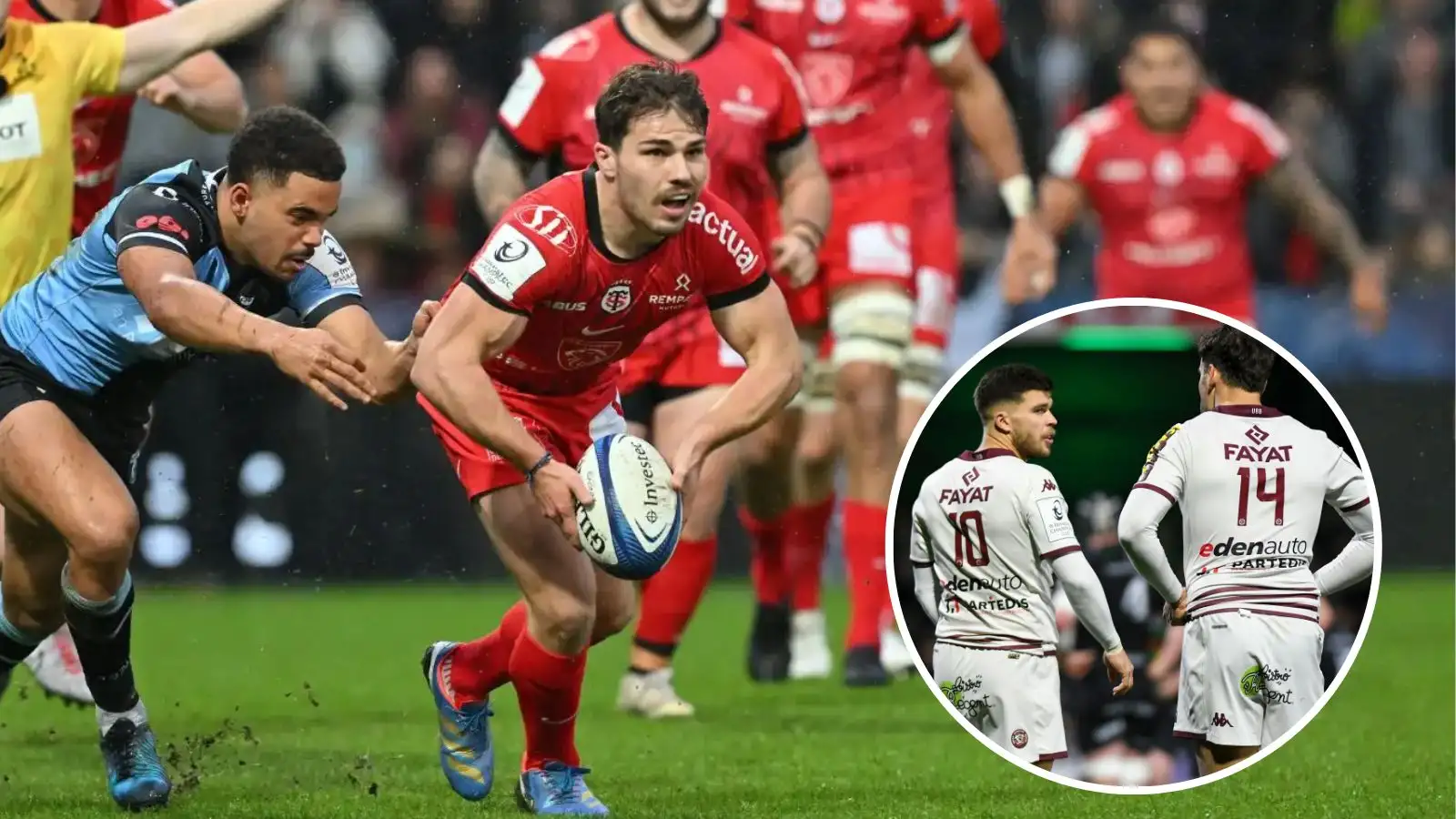 Toulouse scrum-half Antoine Dupont and Bordeaux stars Matthieu Jalibert and Damian Penaud.