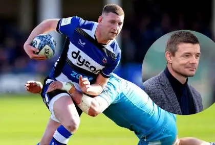 Finn Russell in action for Bath in 2024 and Ireland legend Brian O'Driscoll.