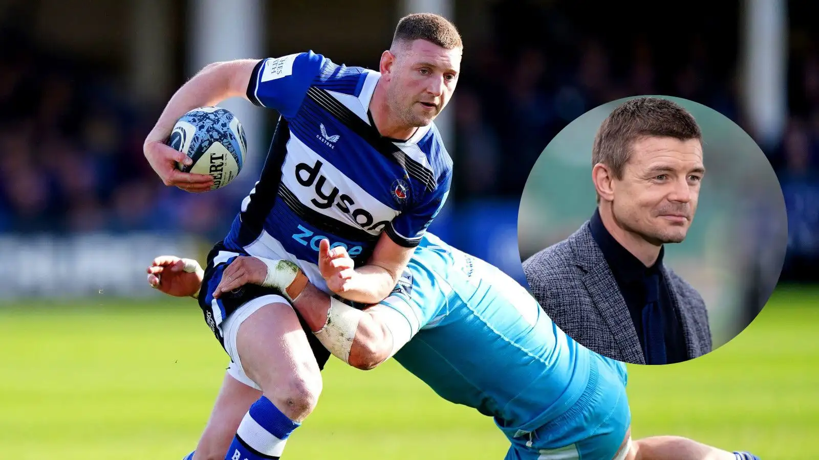 Finn Russell in action for Bath in 2024 and Ireland legend Brian O'Driscoll.