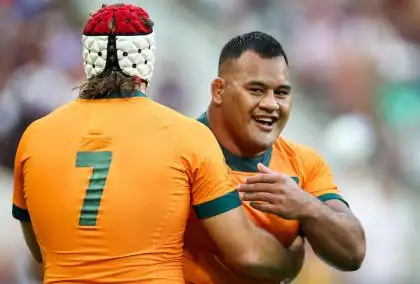Wallabies player Fraser McReight and Taniela Tupou during the Rugby World Cup match between Australia and Georgia.