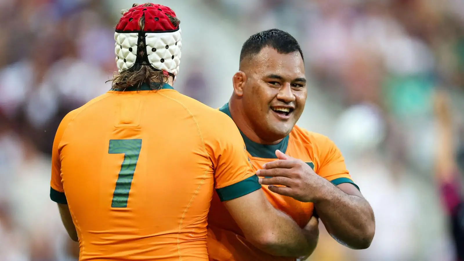 Wallabies player Fraser McReight and Taniela Tupou during the Rugby World Cup match between Australia and Georgia.