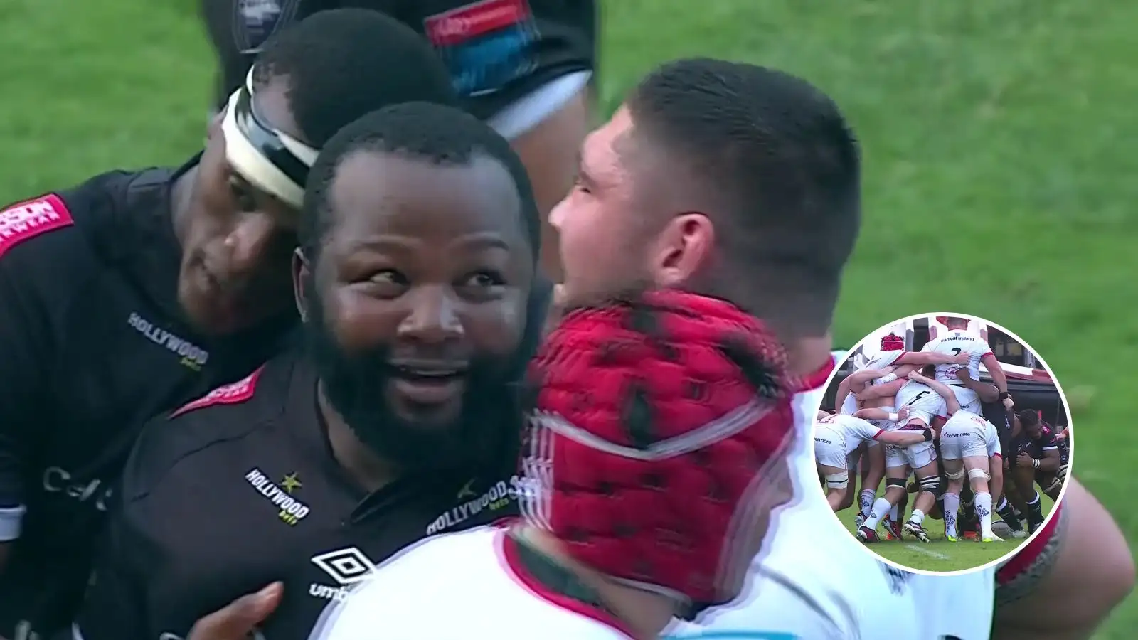 Ox Nche and Tom O'Toole during the United Rugby Championship (URC) match between the Sharks and Ulster.