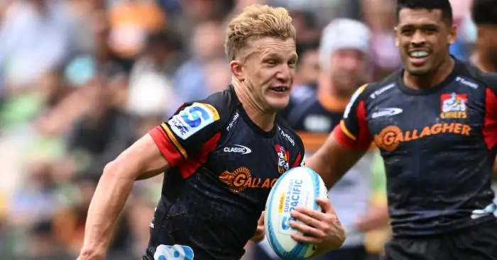 Damian McKenzie in action for the Chiefs during 2024 Super Rugby Pacific.
