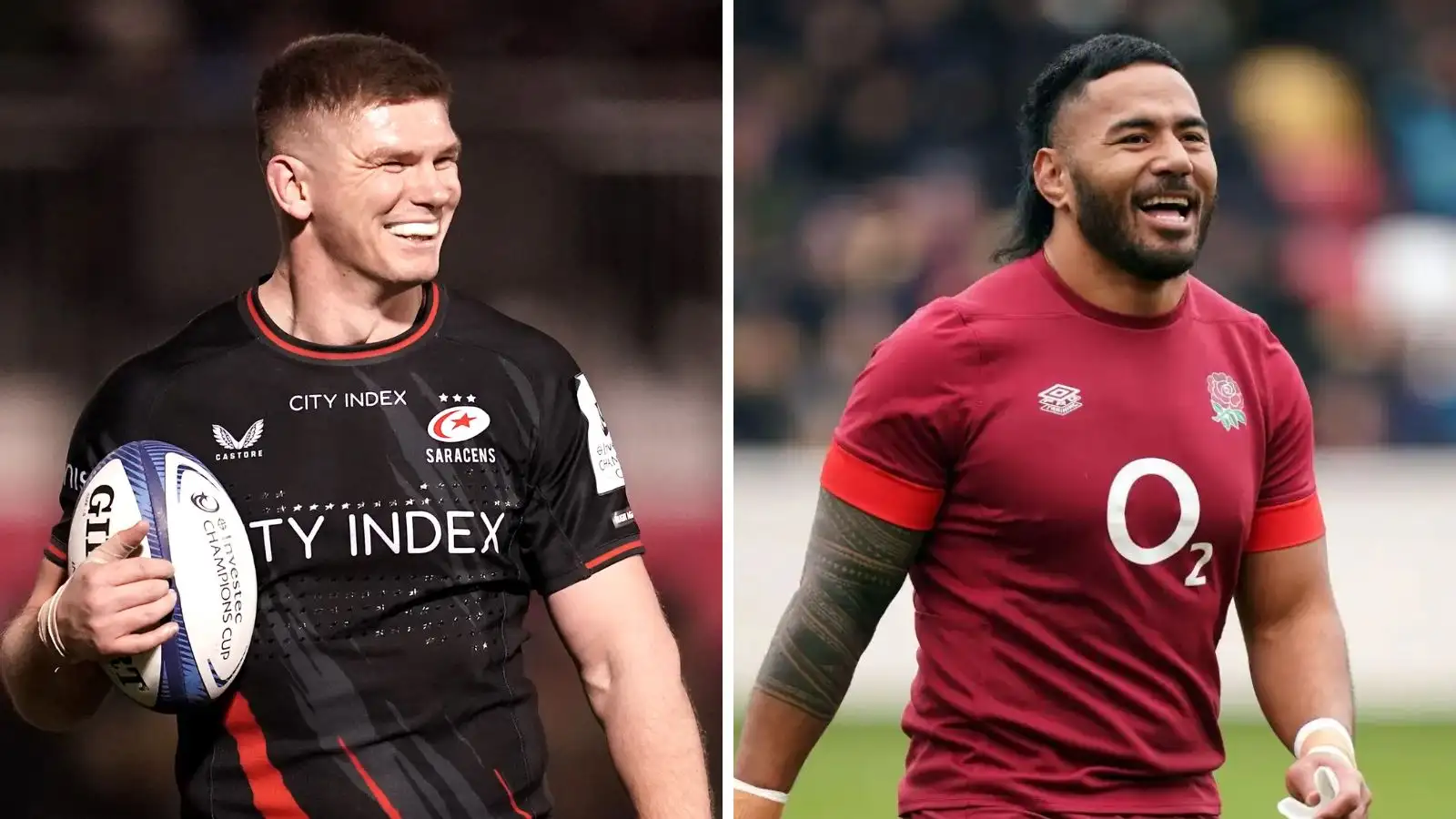 Saracens captain Owen Farrell and Manu Tuilagi during an England training camp.