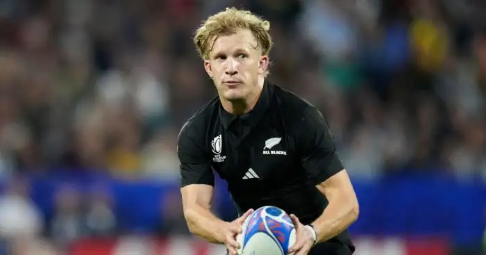 Damian McKenzie in action for the All Blacks during the 2023 Rugby World Cup.