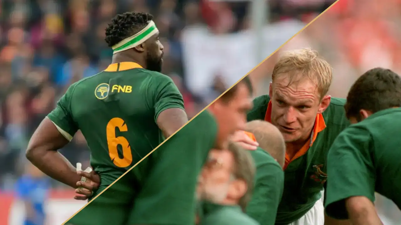 Springboks captains Siya Kolisi and Francois Pienaar.
