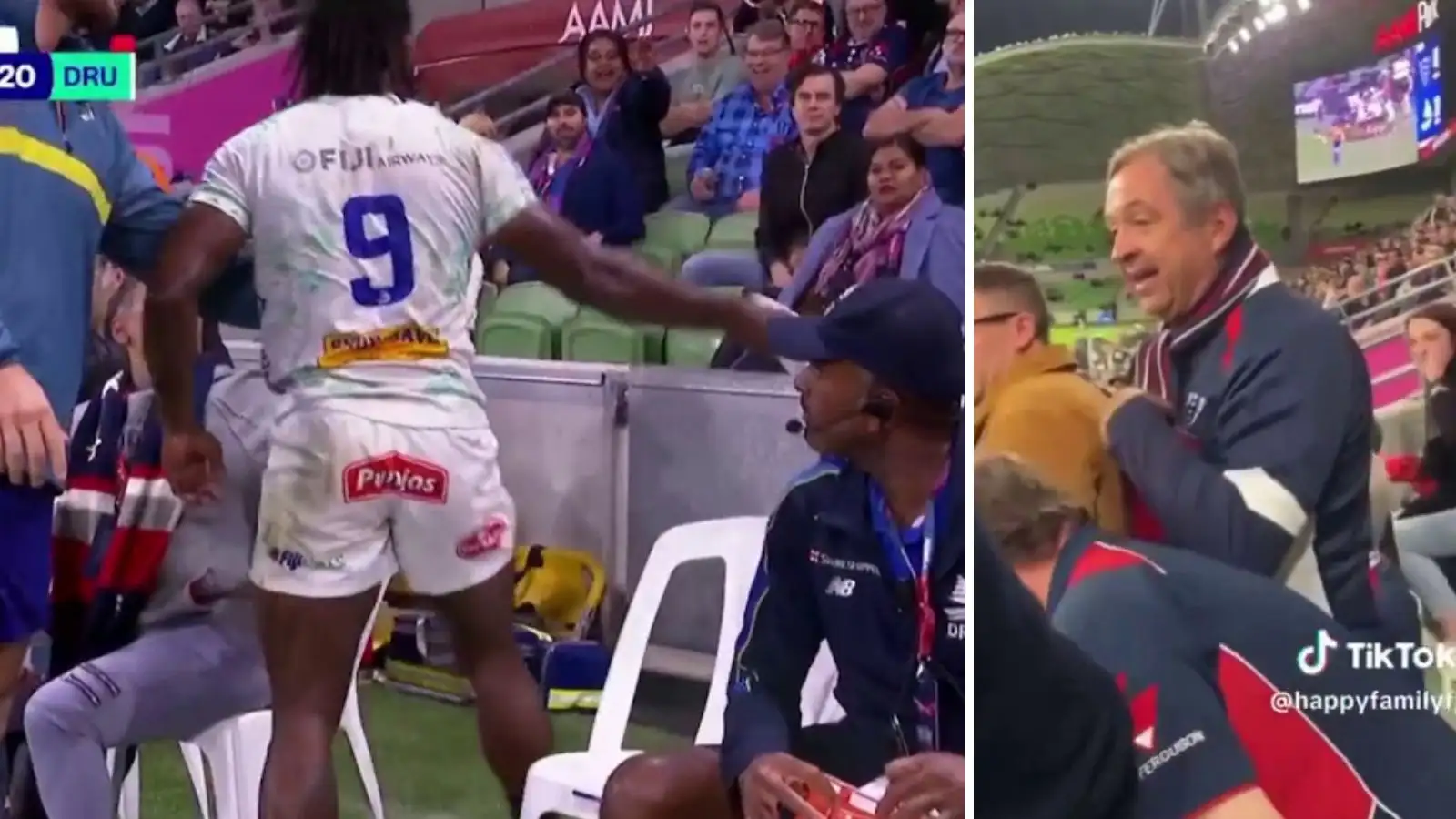 Fijian Drua scrum-half Frank Lomani and the man alleged to have racially abused him.