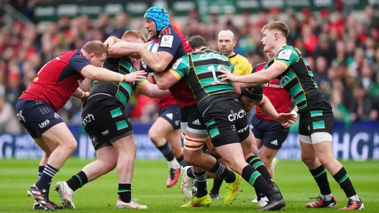Munster's Tadhg Beirne on the charge against Northampton.
