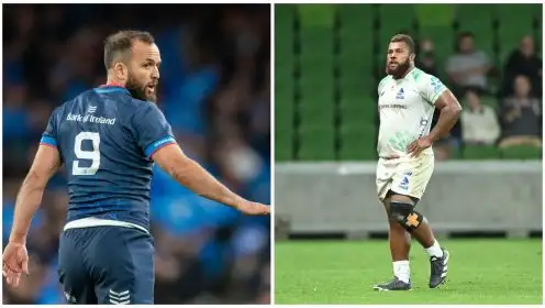 Splti between Leinster's Jamison Gibson-Park and Jone Koroiduadua of Fijian Drua.