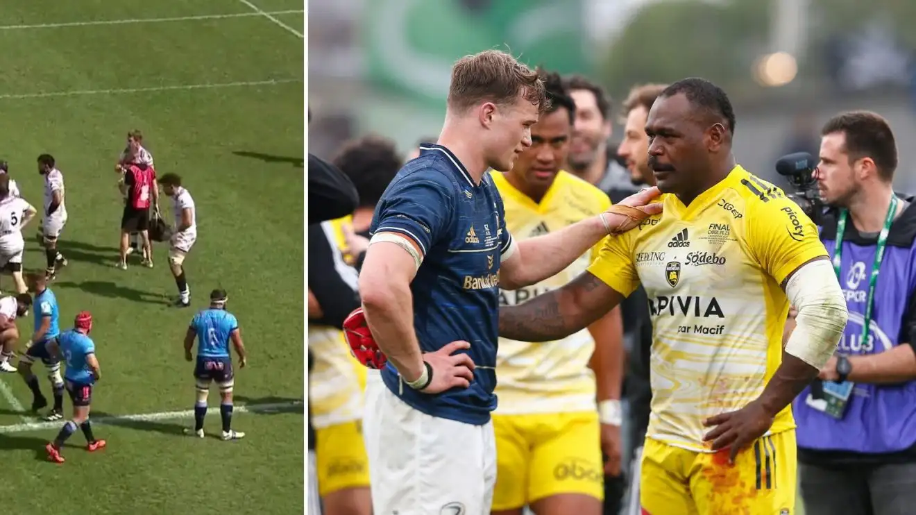 Waterboy during Bulls v Lyon and Leinster's Josh van der Flier and La Rochelle's Levani Botia after the Champions Cup final.