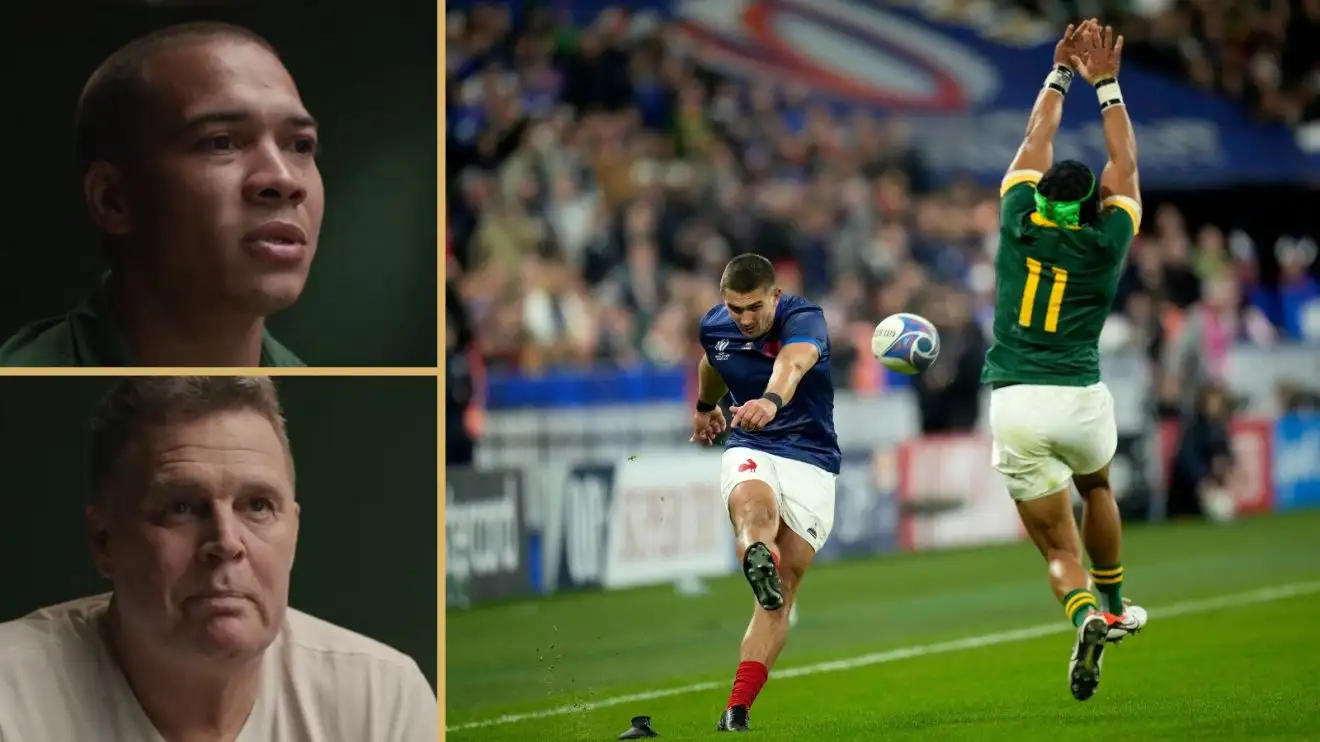 Springboks winger Cheslin Kolbe, head coach Rassie Erasmus and the iconic charge down on Thomas Ramos.
