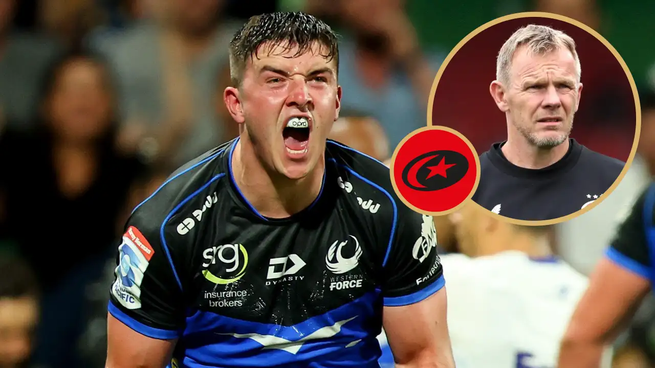 Western Force centre Sam Spink and Saracens director of rugby Mark McCall.