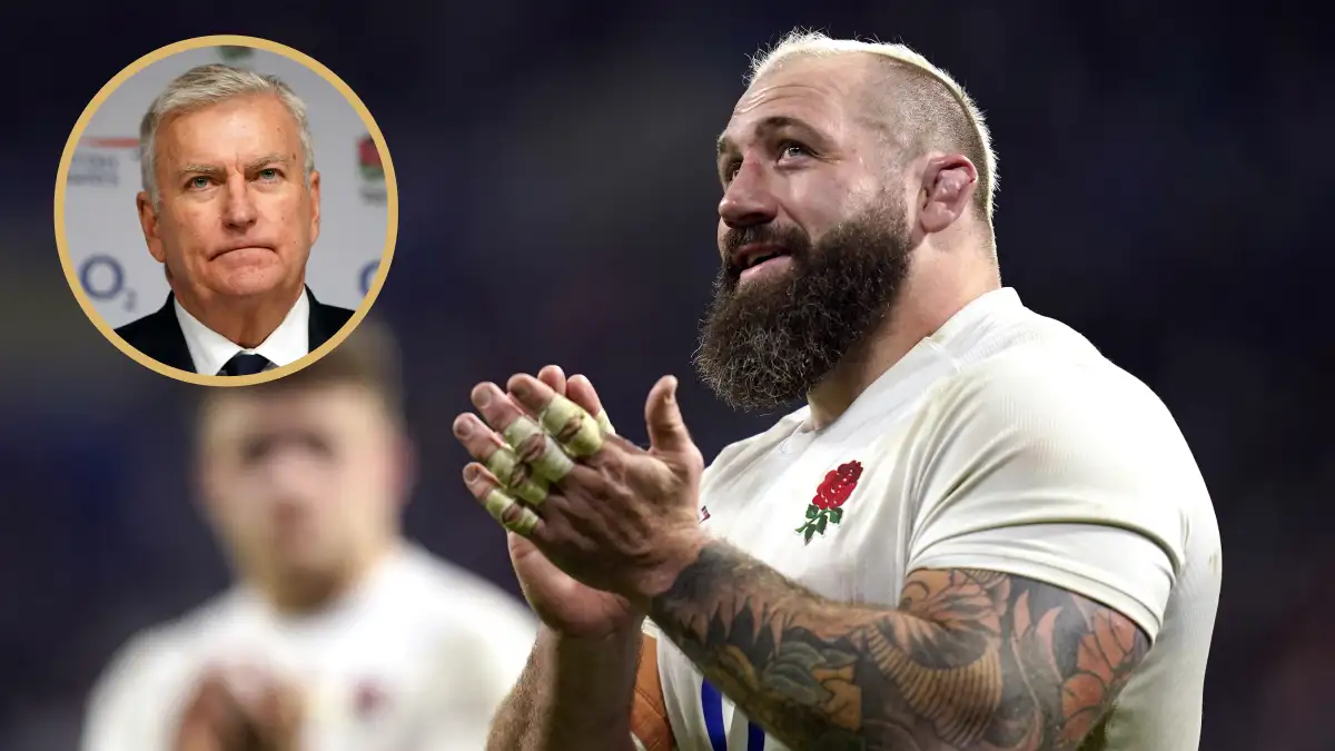 Rugby Football Union chief executive Bill Sweeney and England prop Joe Marler.