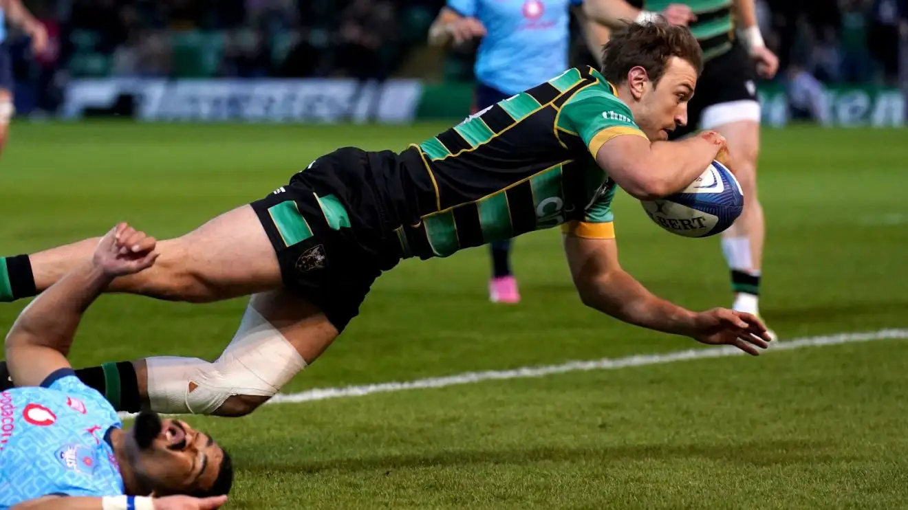 James Ramm going over for Northampton Saints against Bulls.
