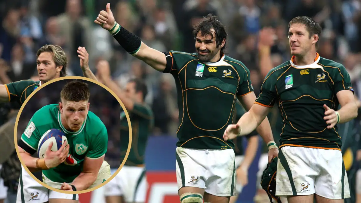 Springboks legends Victor Matfield and Bakkies Botha alongside Ireland lock Joe McCarthy.