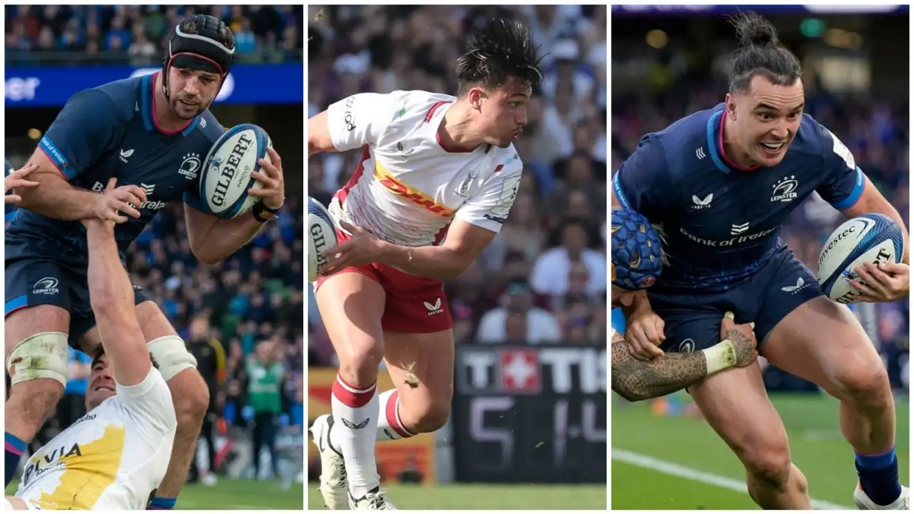 Leinster duo Caelan Doris and James Lowe alongside Harlequins' Marcus Smith, who have been nominated for the Champions Cup player of the year.