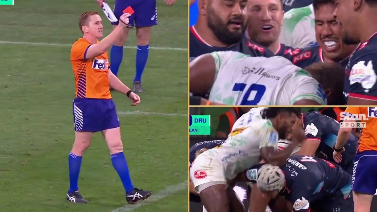 Red card incidents during the Super Rugby Pacific match between the Melbourne Rebels and Fijian Drua.