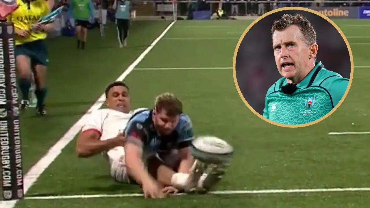 Ulster forward Cormac Izuchukwu and Cardiff's Thomas Young and ex-referee Nigel Owens.