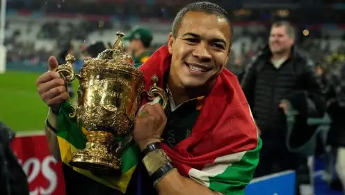 Chesllin Kolbe celebrating Springboks' 2023 Rugby World Cup win.