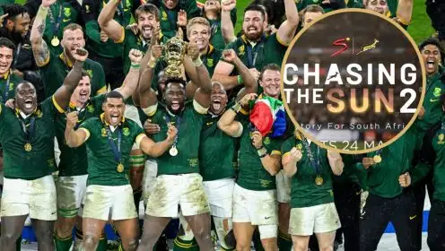 Springboks players celebrate winning the Rugby World Cup.