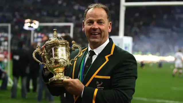 The Springboks coach Jake White with the World Cup at the end of the Rugby World Cup 2007, Final, England vs South Africa at the Stade de France in Saint-Denis.